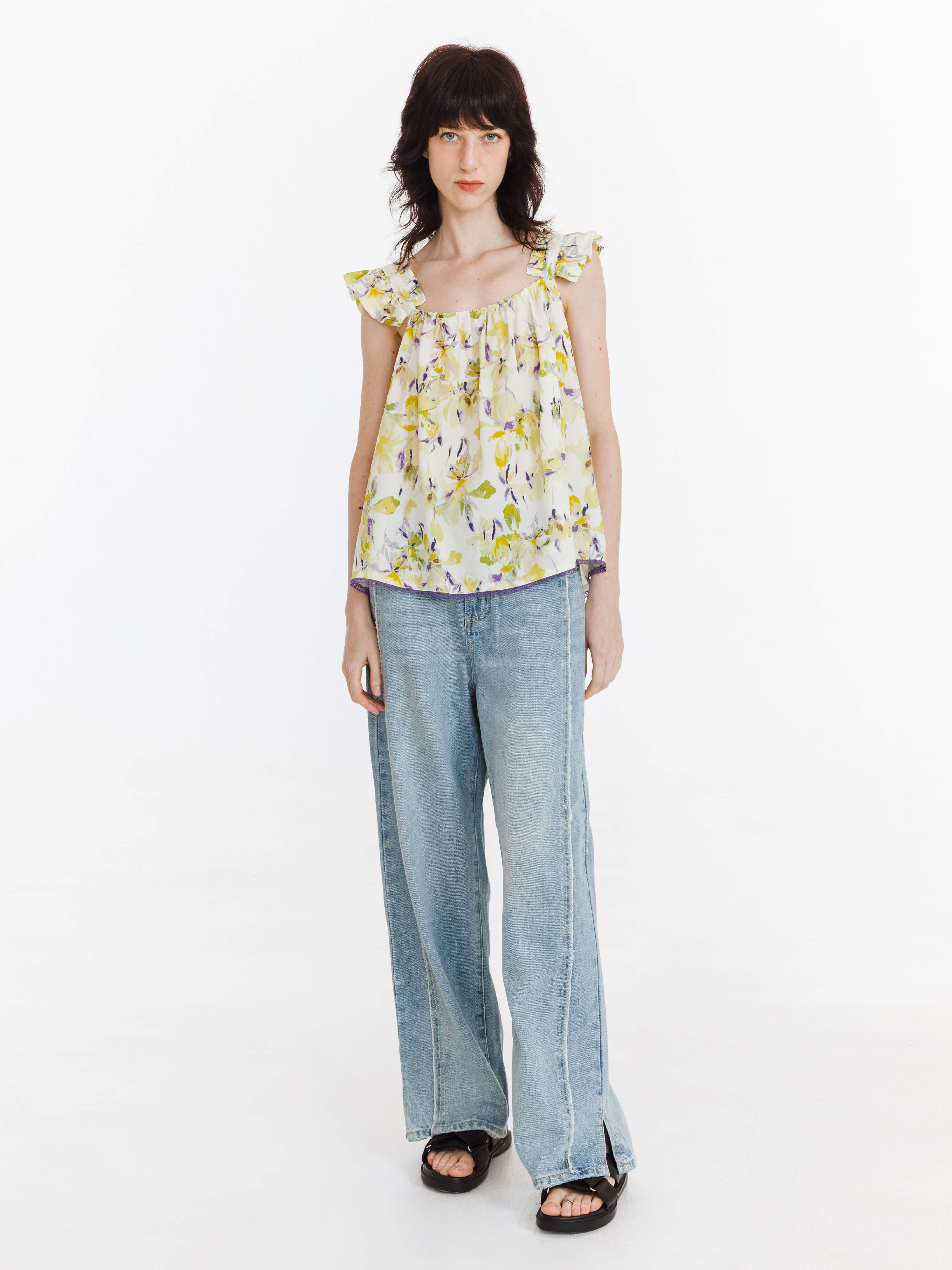 Fray Panelled Wide Leg Jeans-9