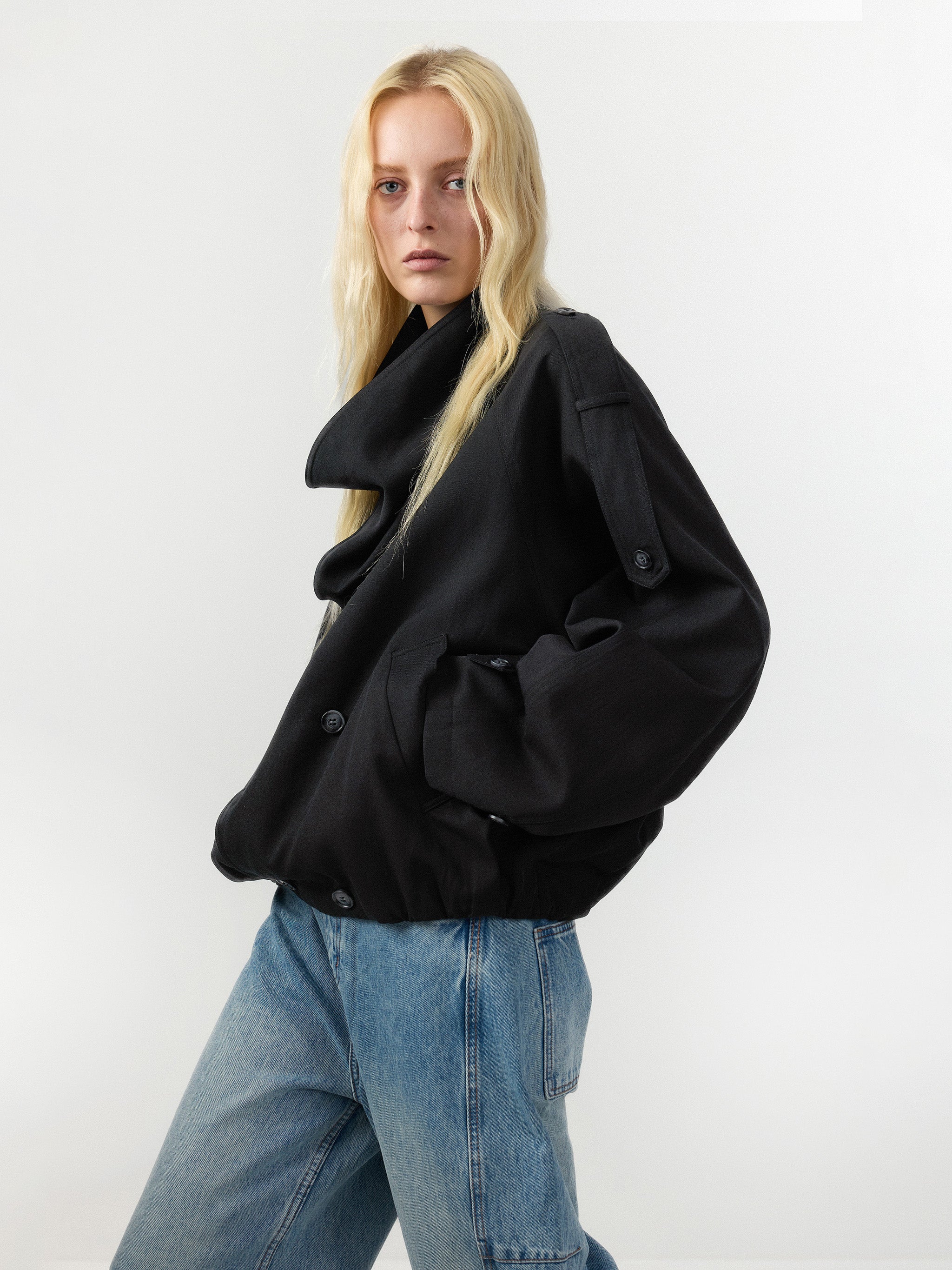 CUBIC Draped Collar Wrap Oversized Coat-8