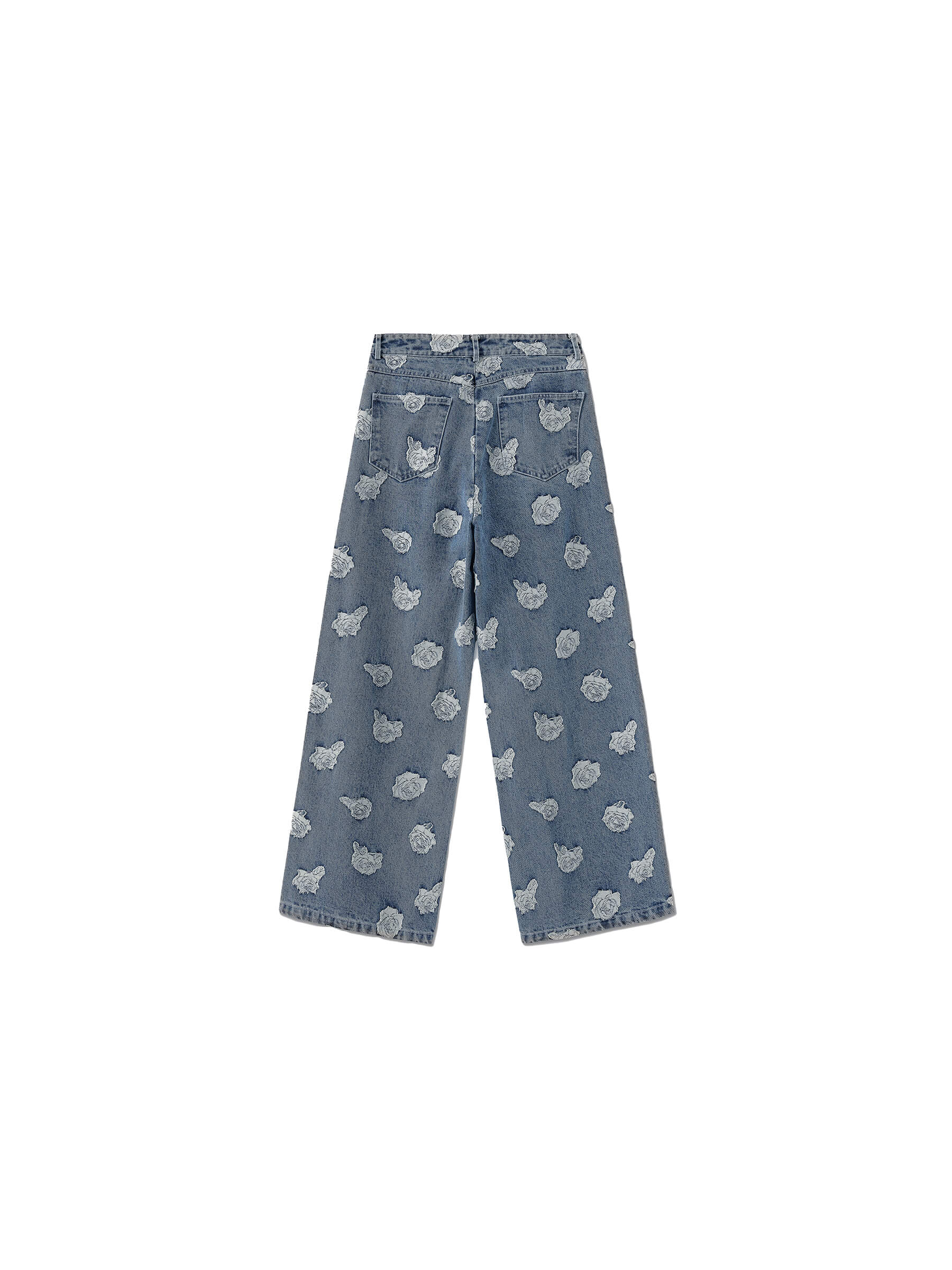 Retro Rose Print Washed Straight Leg Jeans-9