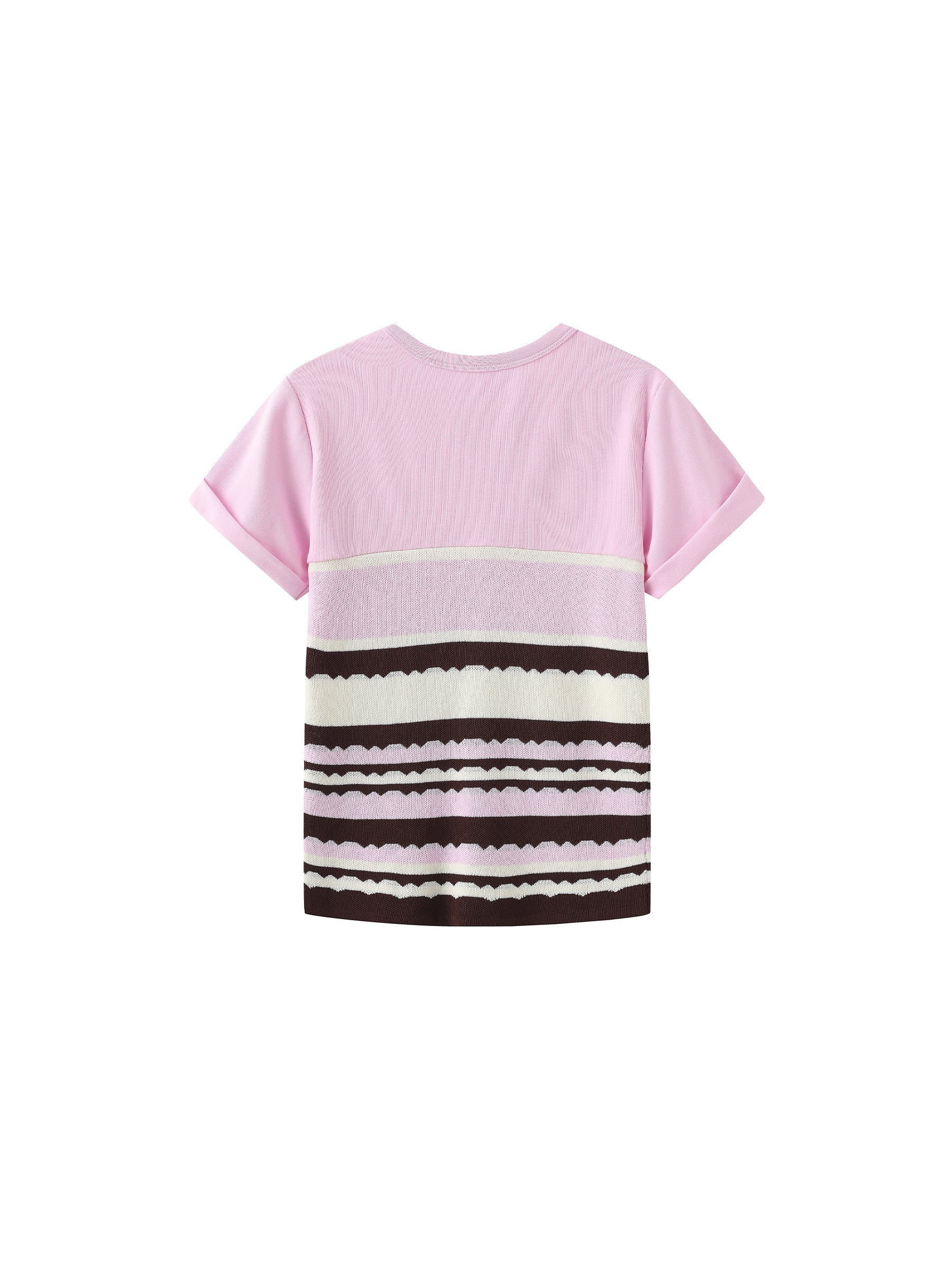 Round Neck Striped Color Block Knitted T-shirt-8
