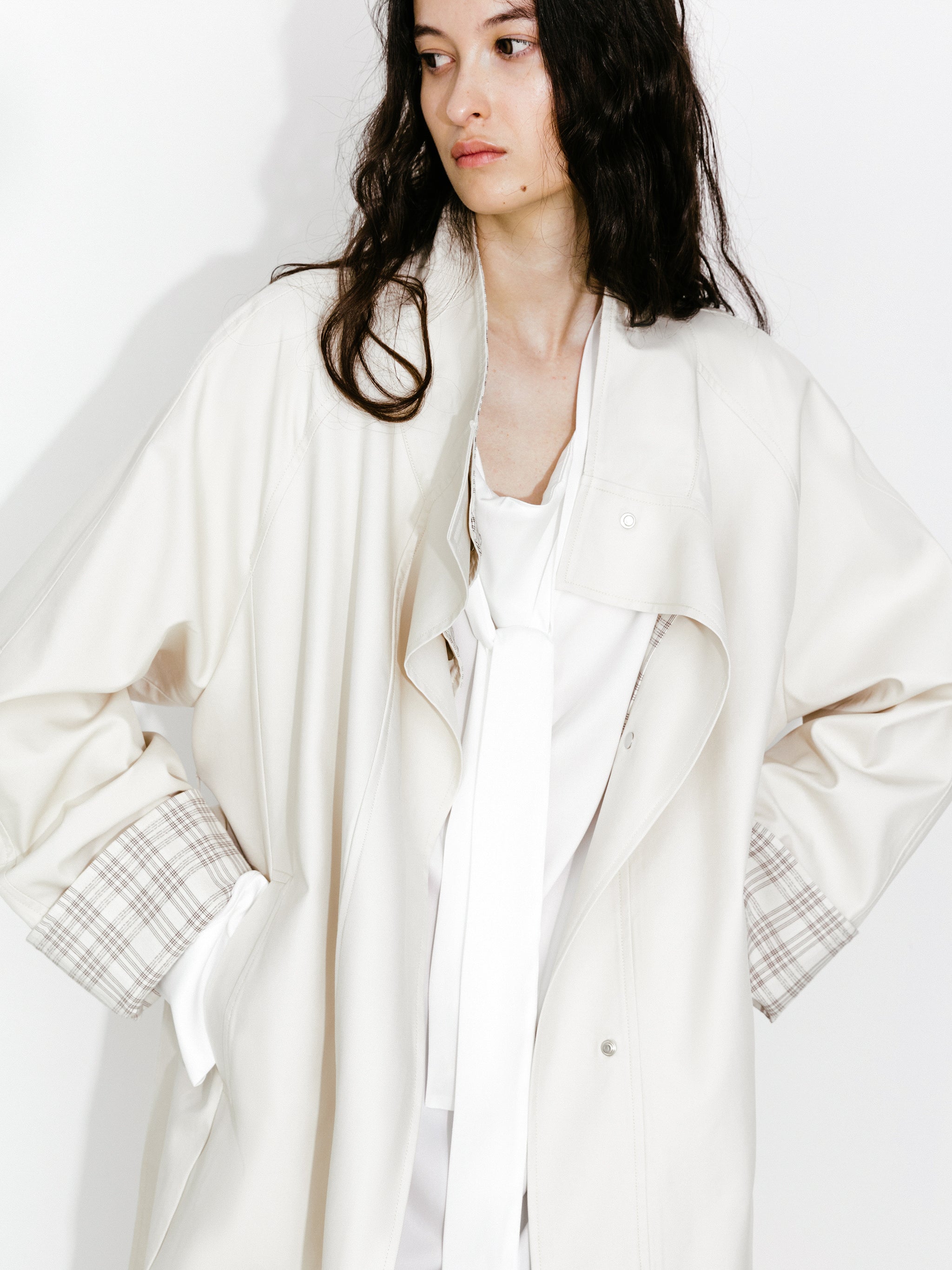 Funnel Neck Colorblock Cuff Trench Coat-9