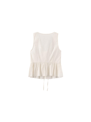 V-Neck Ruffle Trim Tie-Front Sleeveless Top