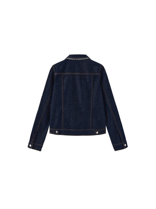Color-Block High-Neck Denim Jacket
