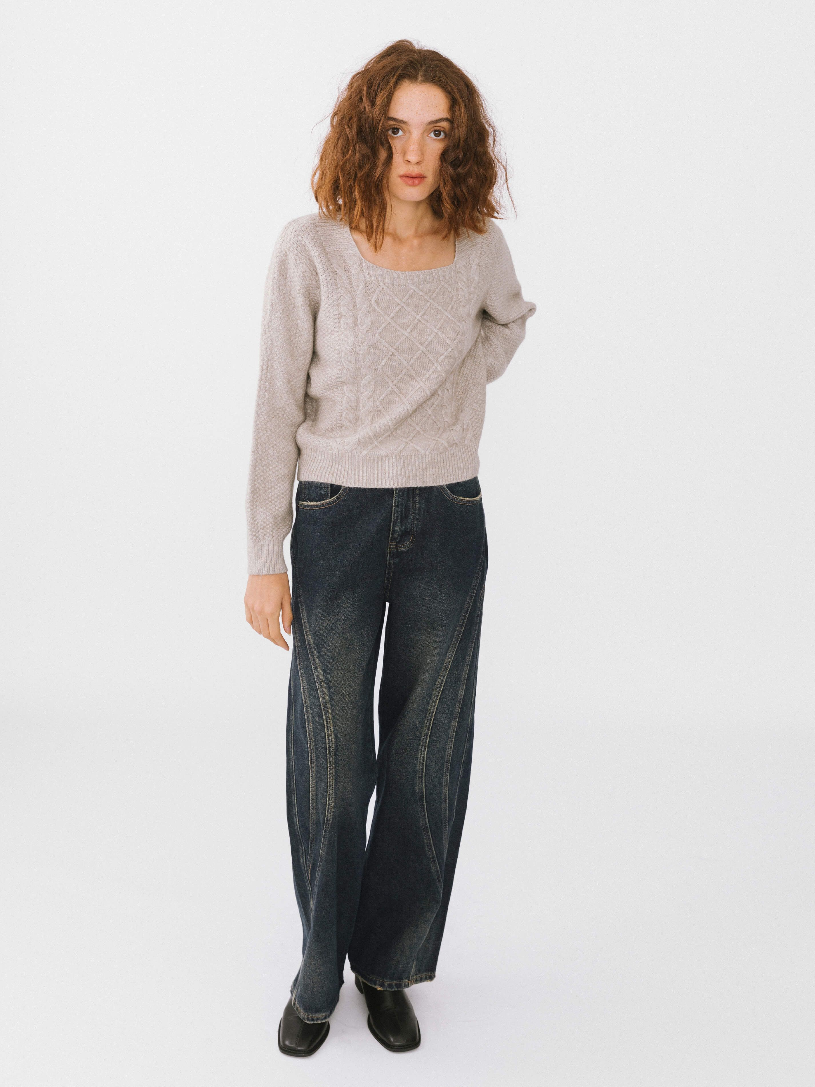 Vintage Style Straight leg Denim Jeans-8
