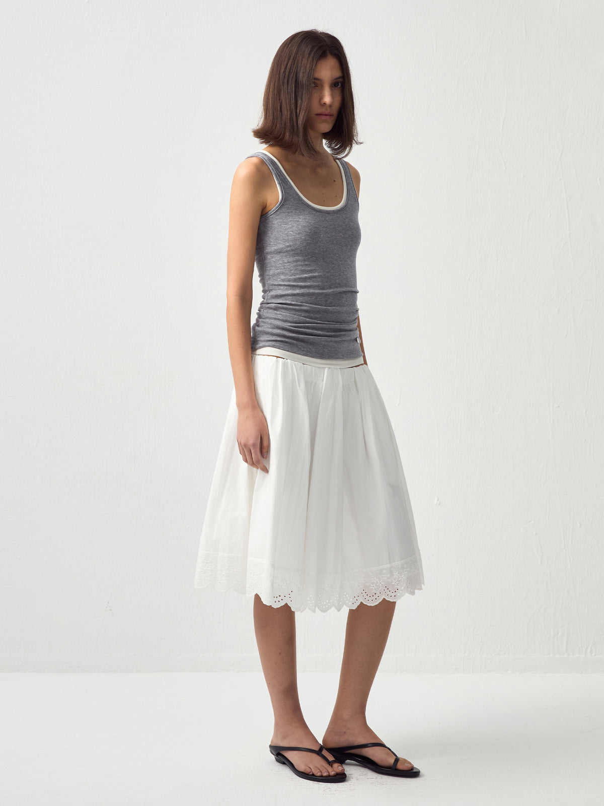 Embroidered A-Line Cotton Midi Skirt-8