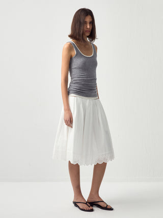 Embroidered A-Line Cotton Midi Skirt