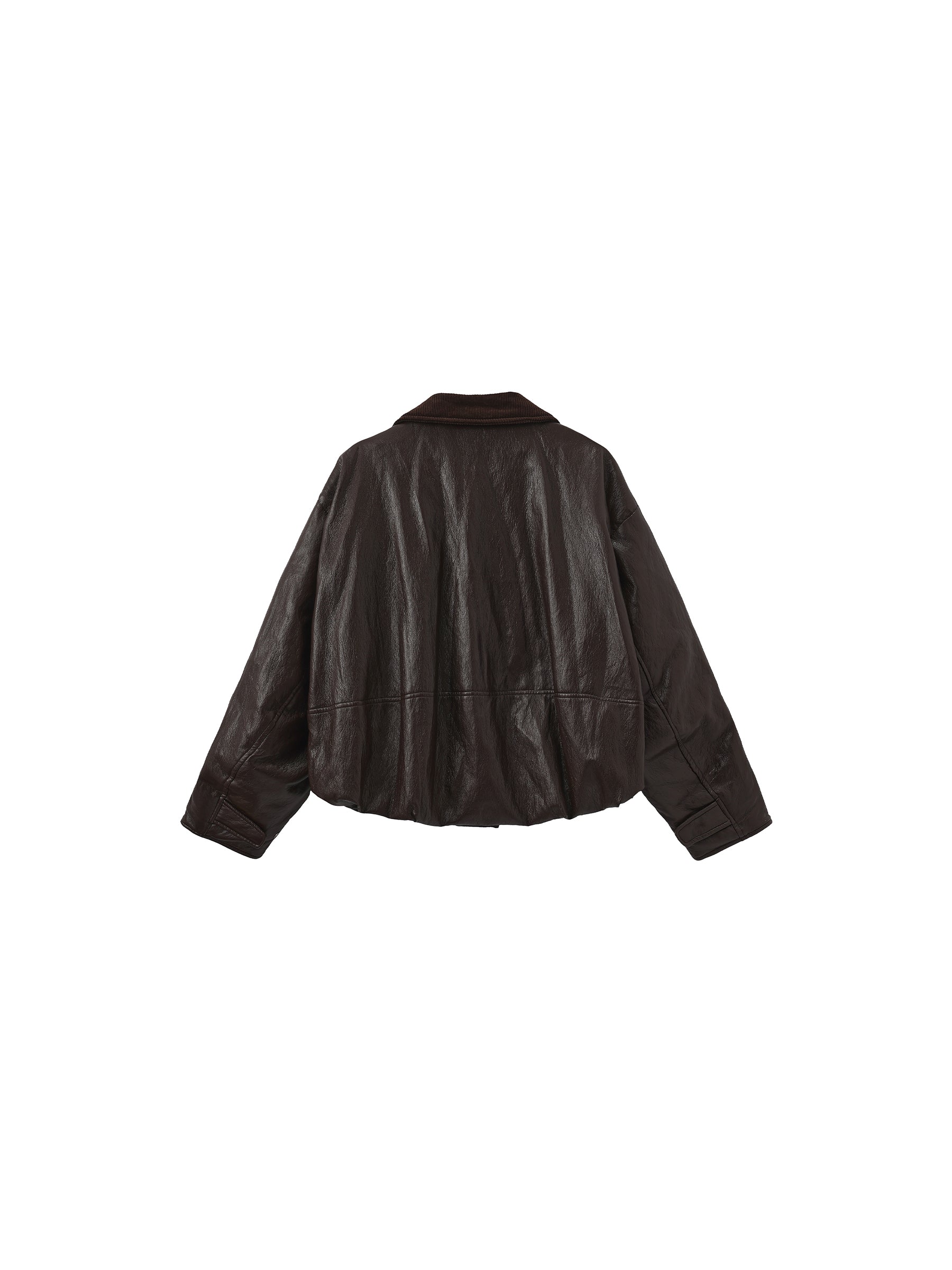 Corduroy Collar Convertible Leather Down Jacket-8