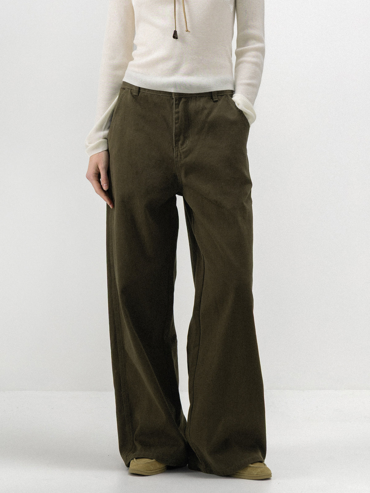 Washed Cotton Wide Leg Jeans-8