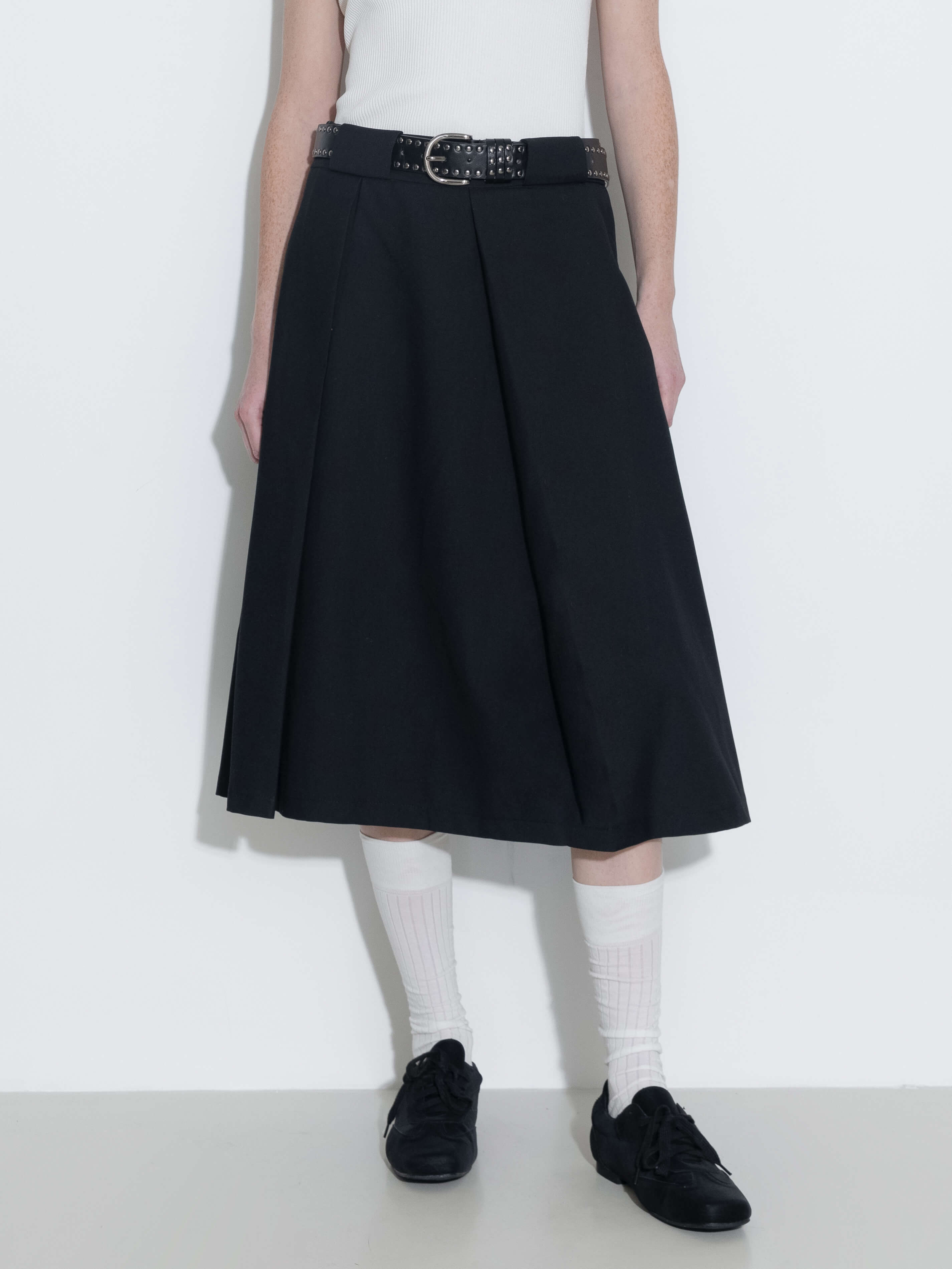 High Waist Pleated A-line Skirt-13