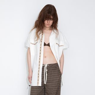 Beaded Placket Utility Short-Sleeve Shirt