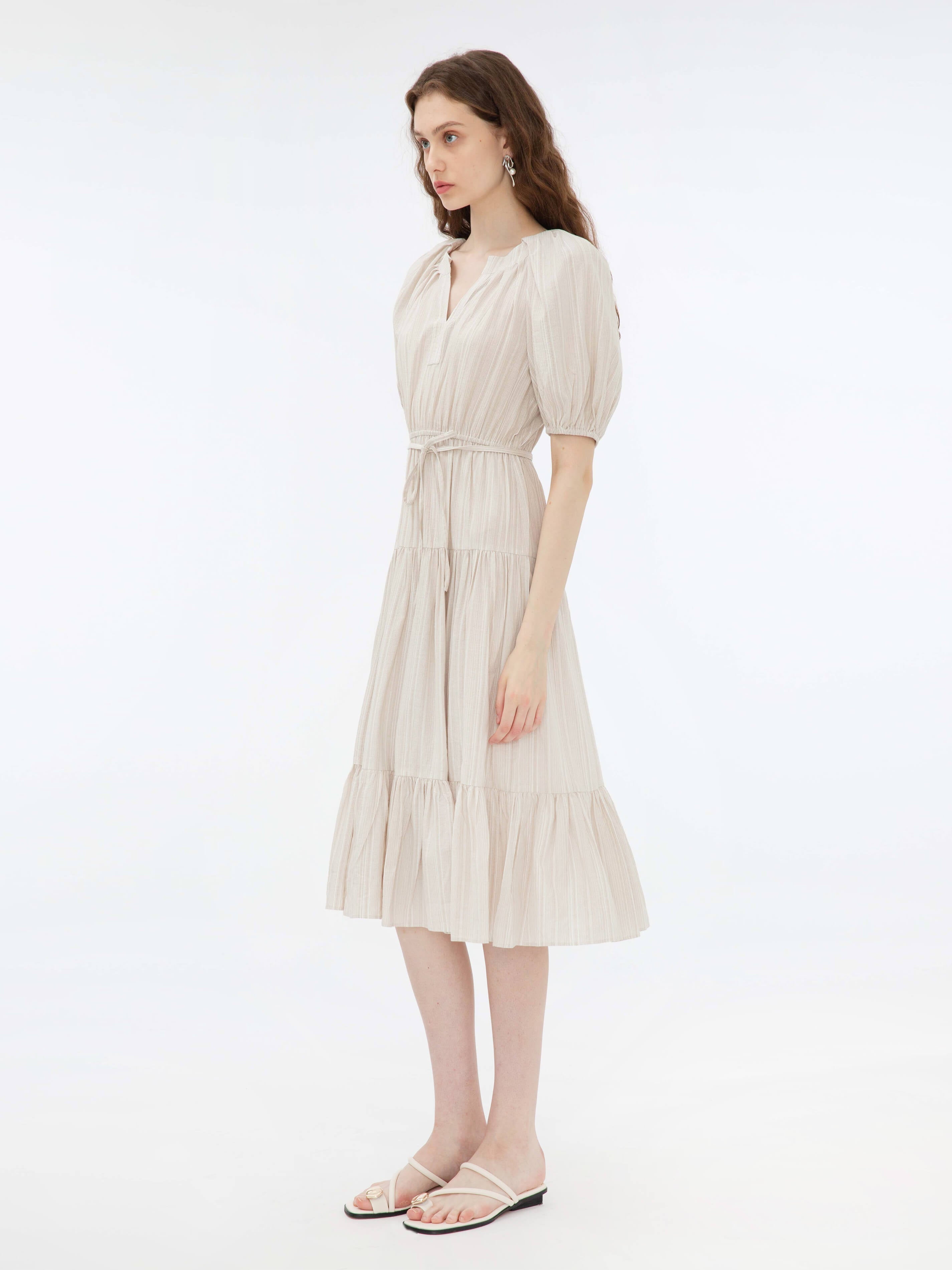 Puff Sleeve V-Neck Tiered Dress-11