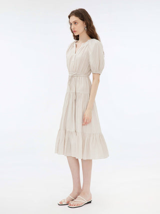 Puff Sleeve V-Neck Tiered Dress