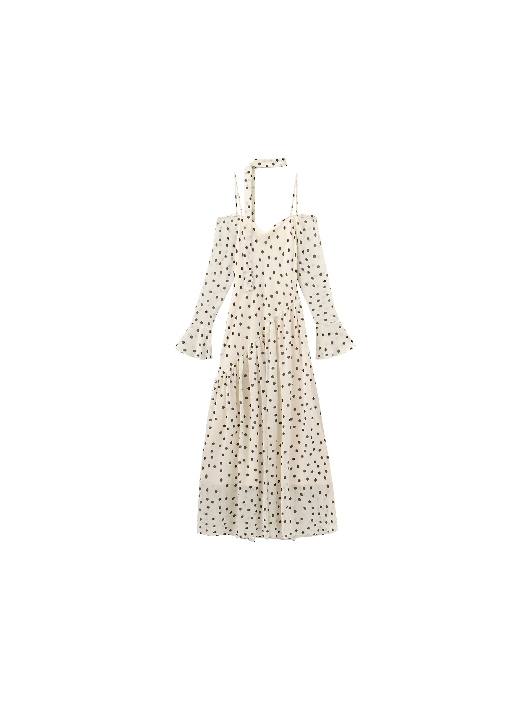 Polka Dot Off-Shoulder Cami Sleeve Maxi Dress-8