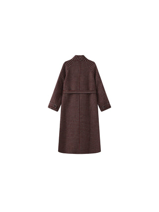 Vintage Plaid Stand Collar Reversible Long Coat