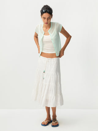 CUBIC Lyocell Linen Blend Tiered Striped Midi Skirt