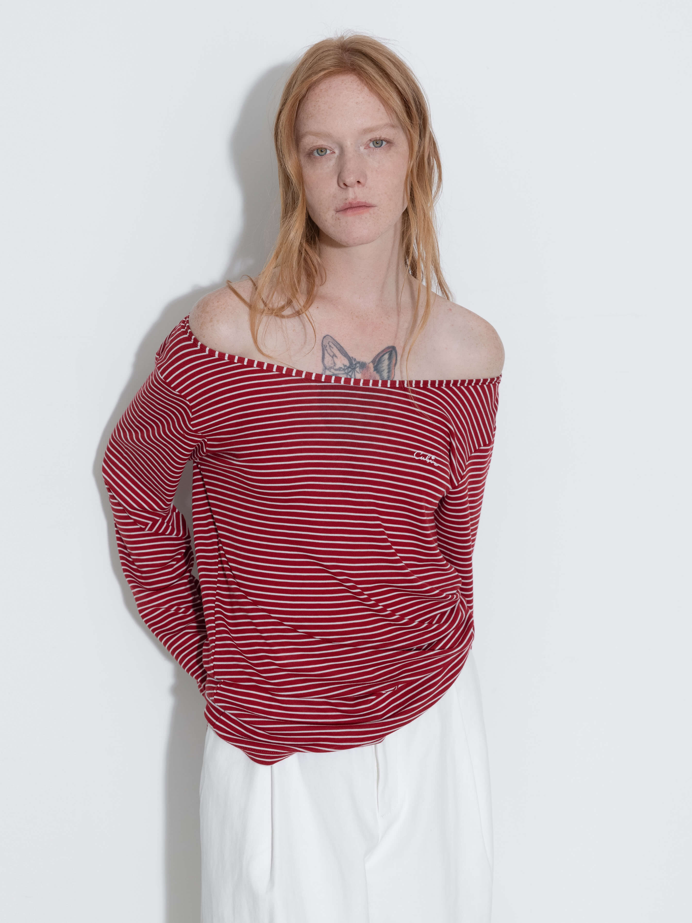 Adjustable Collar Oversized Stripe Long Sleeve Top-2