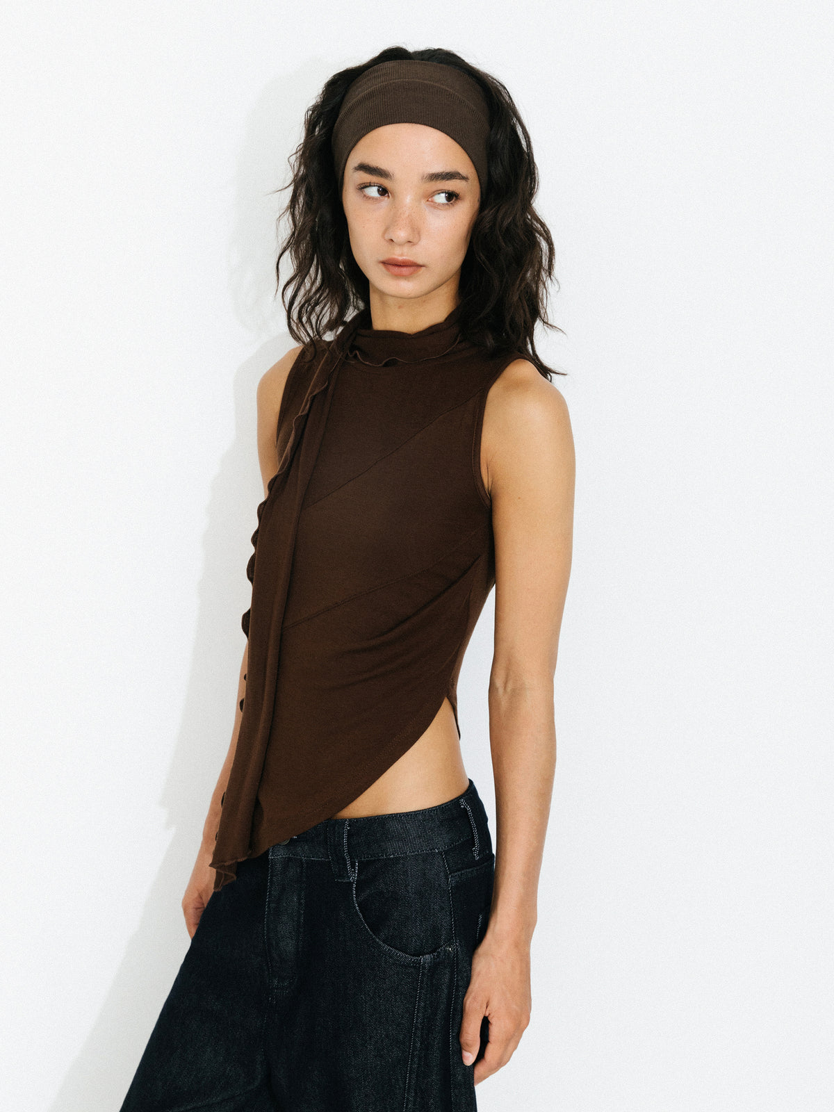 Asymmetrical Tie-Neck Flowy Sleeveless Top-8