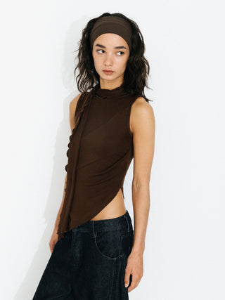 Asymmetrical Tie-Neck Flowy Sleeveless Top