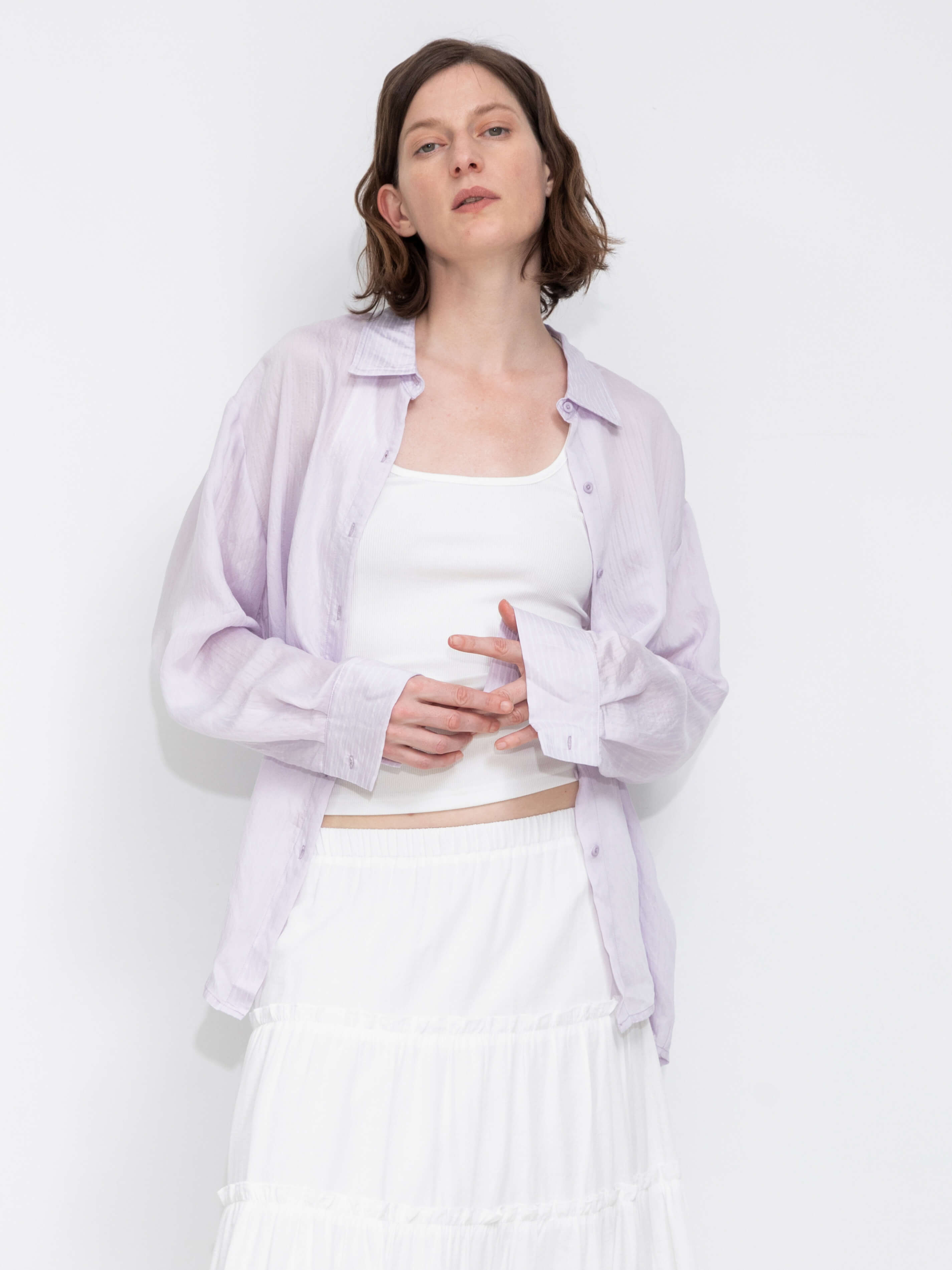 Semi-Sheer Oversized Striped Pattern Shirt-9