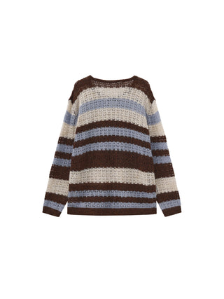 Striped Colour-Block Open-Knit Sweater