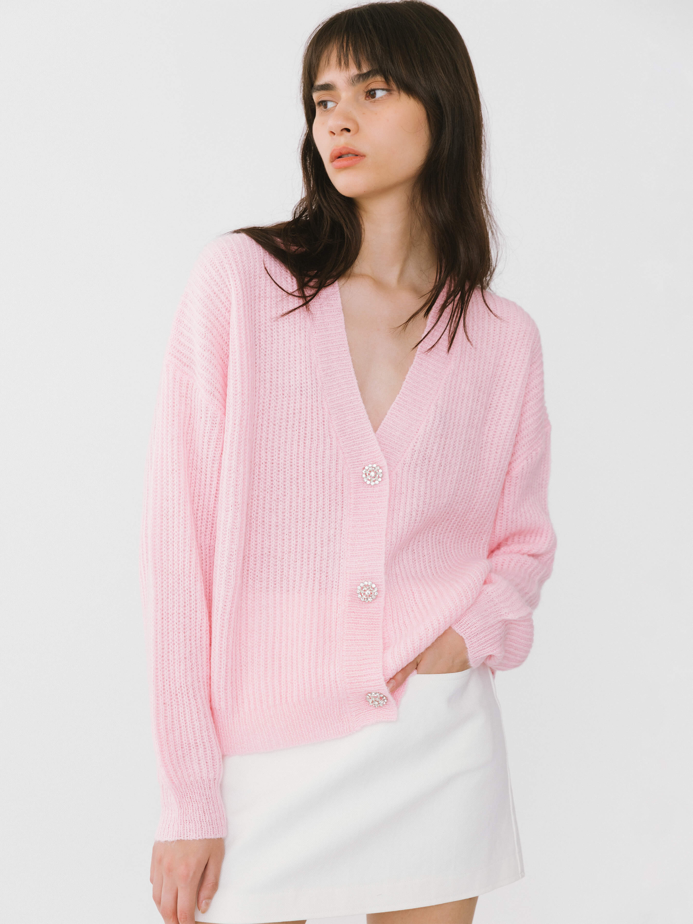 Casual V-Neck Ribbed Knit Cardigan with Wool Blend-8