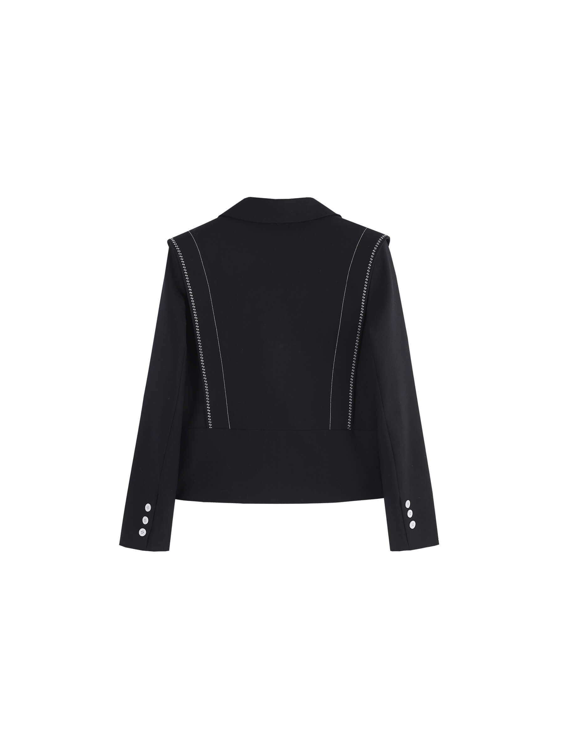 Double Breasted Contrast Stitch Short Blazer-9