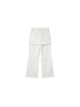 CUBIC Cotton-Blend Layered Skirt-Front Flare Trousers