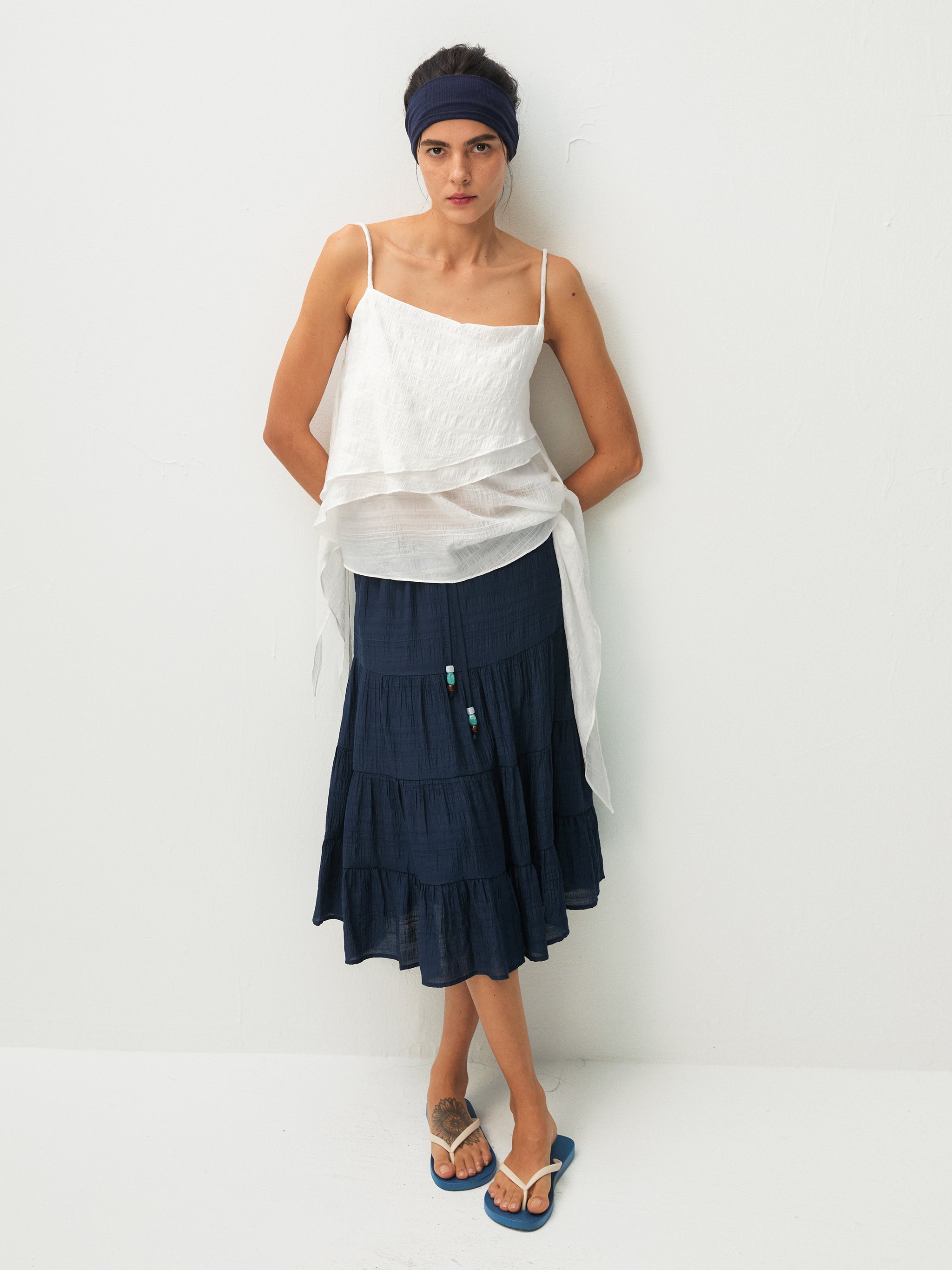 CUBIC Lyocell Asymmetrical Striped Camisole-8