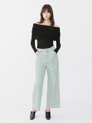 Pinstriped Wide Leg Cropped Jeans