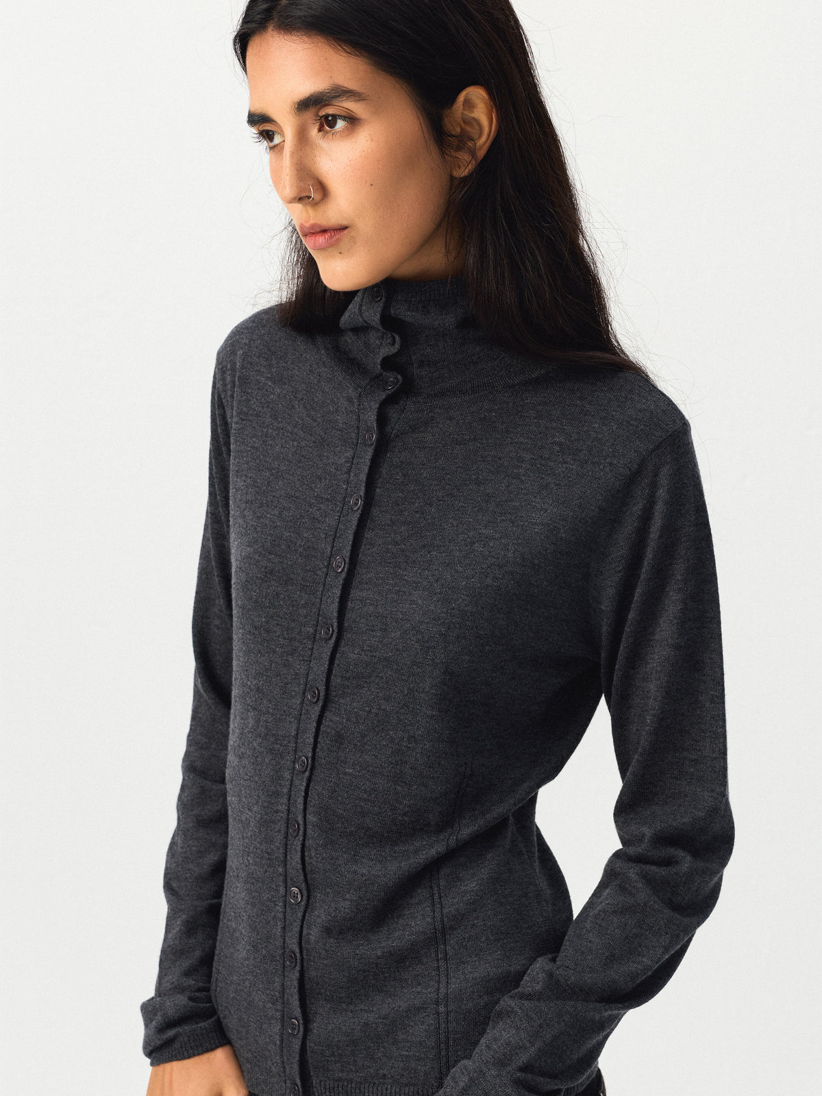 CUBIC High Neck Button Knit Cardigan-8