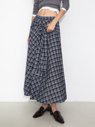 Plaid A-Line Skirt with Faux Shirt Sleeve Tie