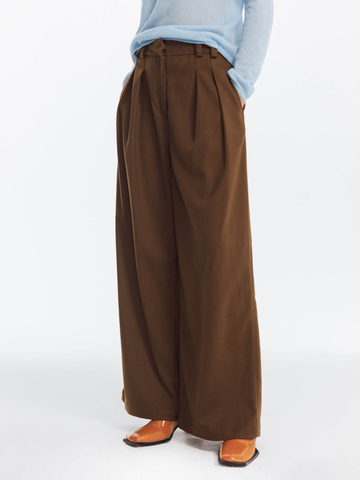 Wide Leg Double Pleated Trousers-17