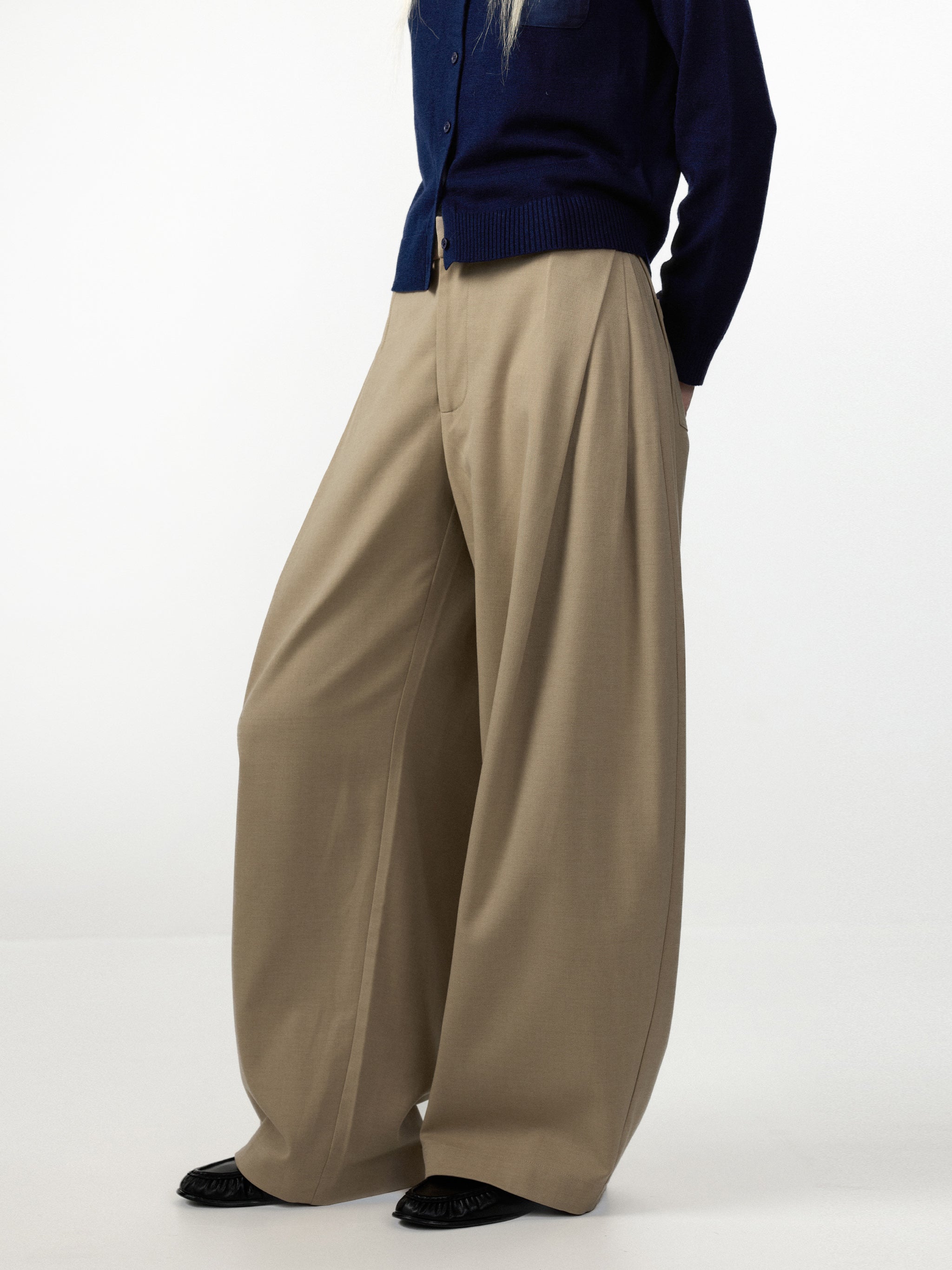 CUBIC Wool Blend Wide Leg Trousers-8