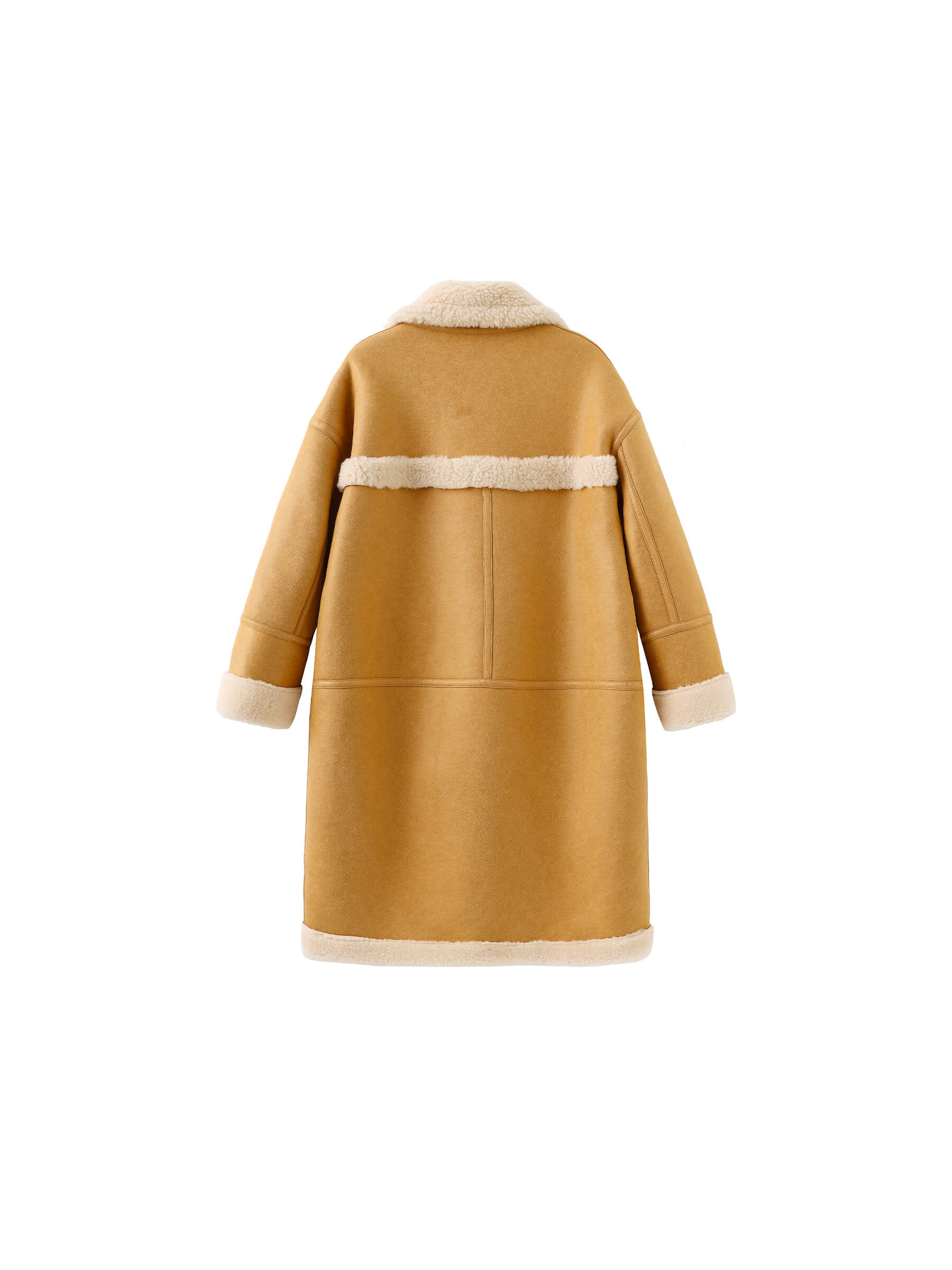 Yellow Faux Leather Sheep Wool Long Coat-9