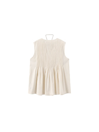 Pleated Sleeveless Blouse with Necklace