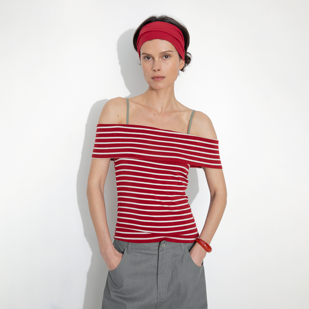 Striped Off-Shoulder Short-Sleeve Top-9