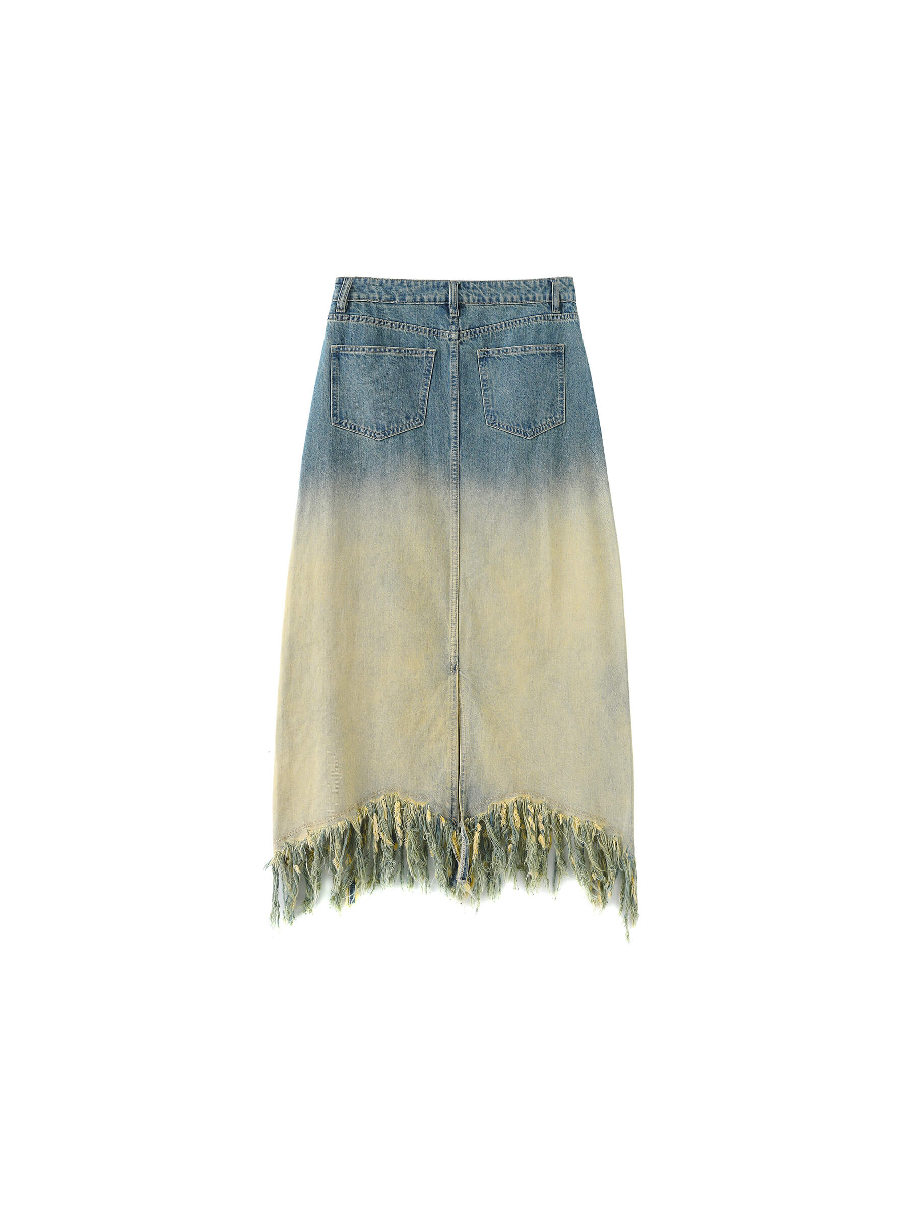 Stone Washed Demin Skirt with Frayed Hem-9