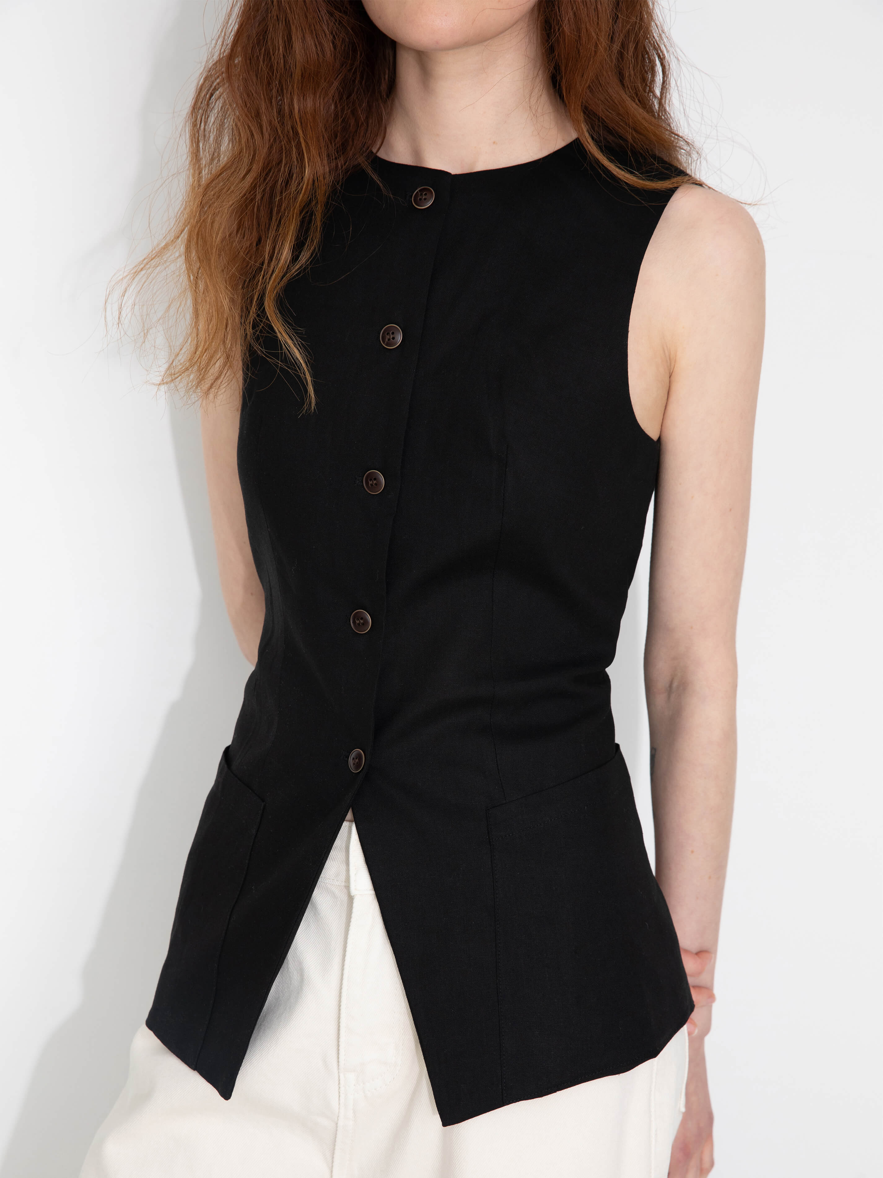 Fitted Buttoned Round Neck Vest-12