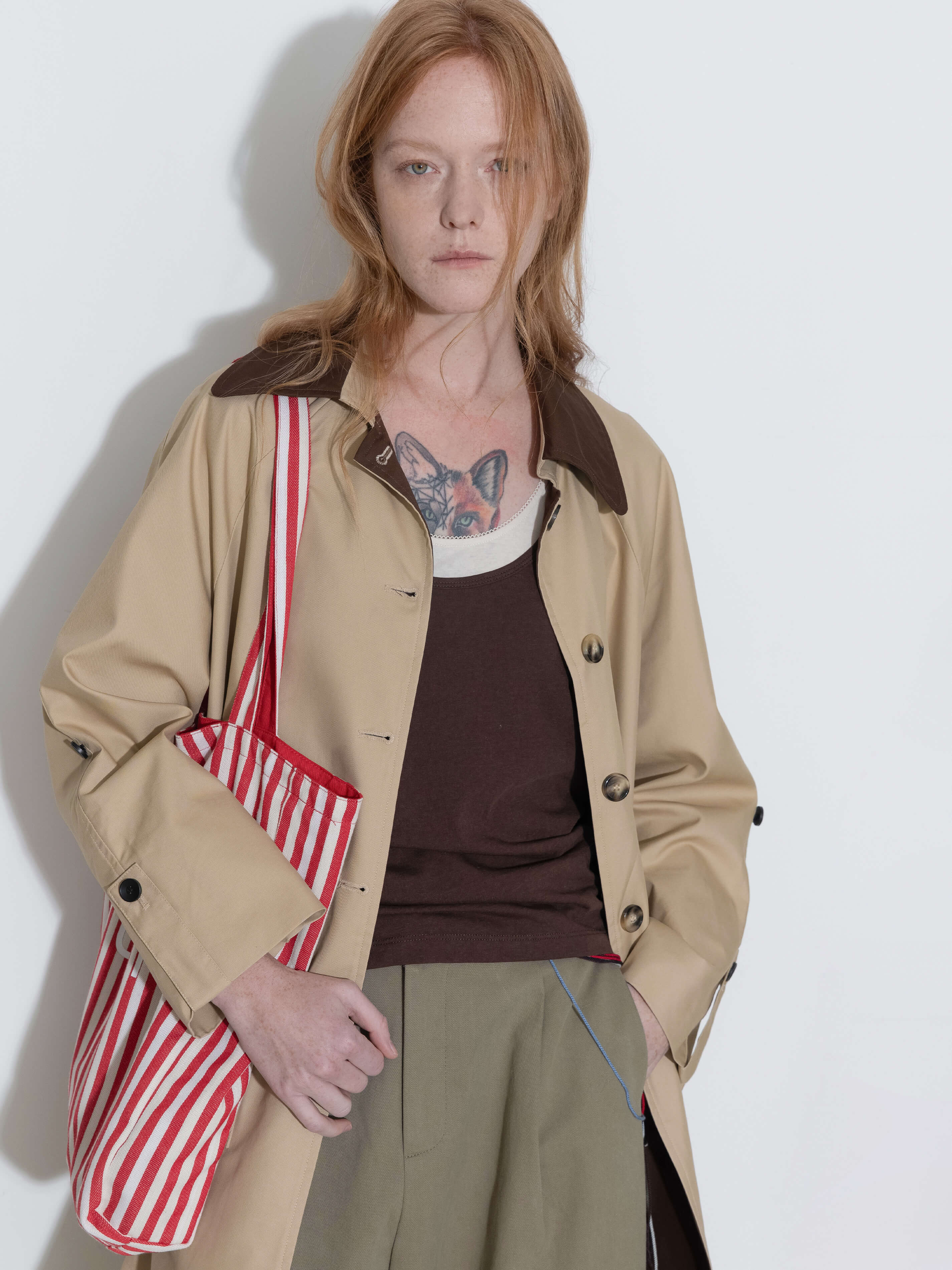 Color-Blocked Collar Long Trench Coat-9