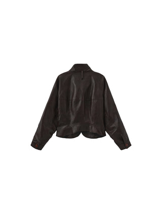 Curved Sleeve Faux Leather Jacket