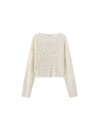 Tie Hollow-Out Knit Long Sleeve Cardigan