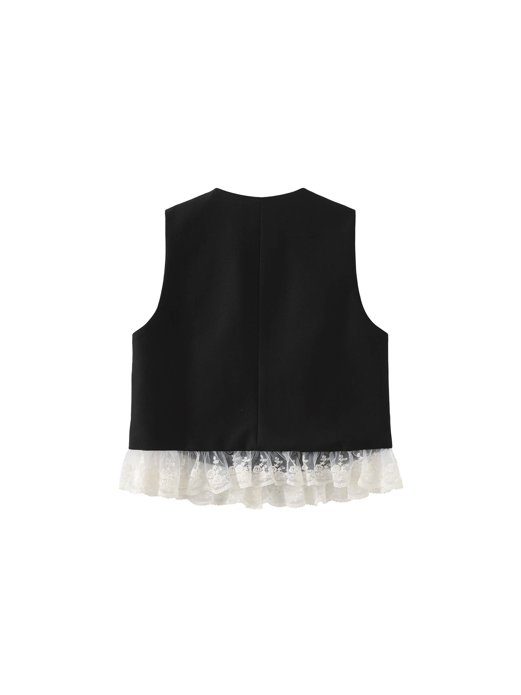 Lace Hem Patchwork Black Tank Top-9