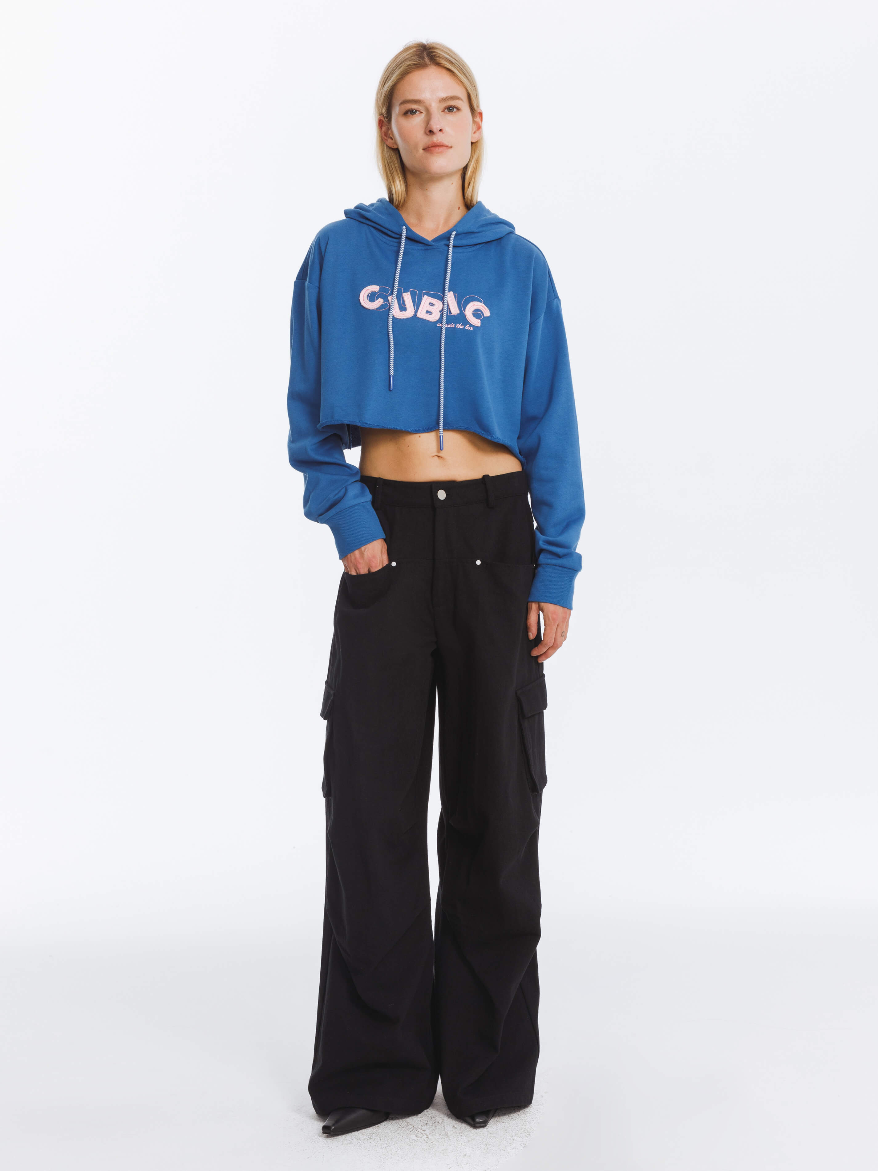 CUBIC Print Hooded Cropped Sweatshirt-9