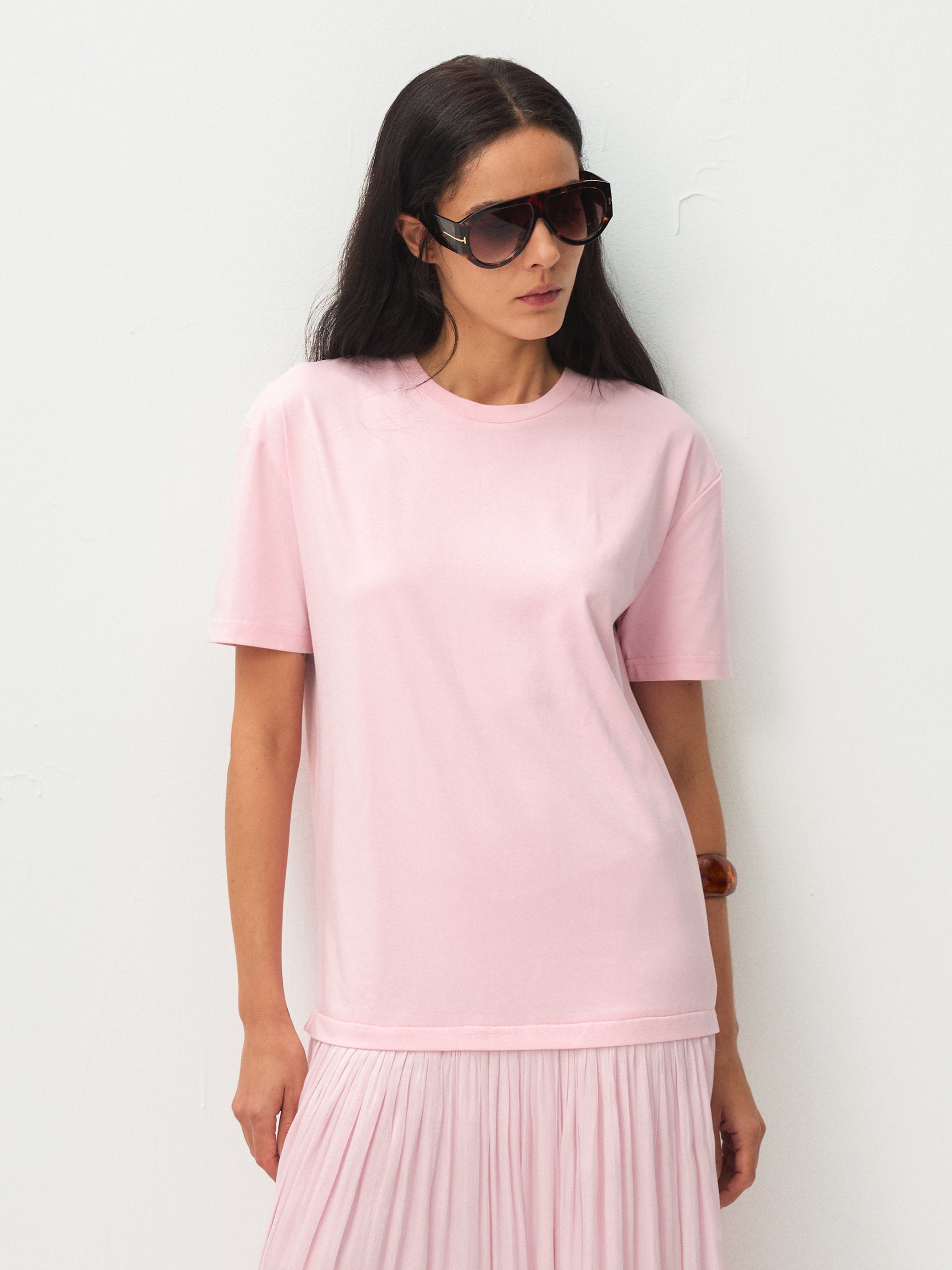 Oversized Round Neck Short Sleeve Pleated Dress-8