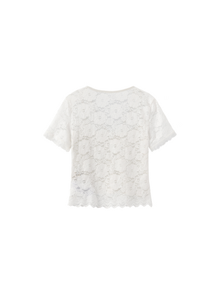 V-Neck Lace Short-Sleeve T-Shirt