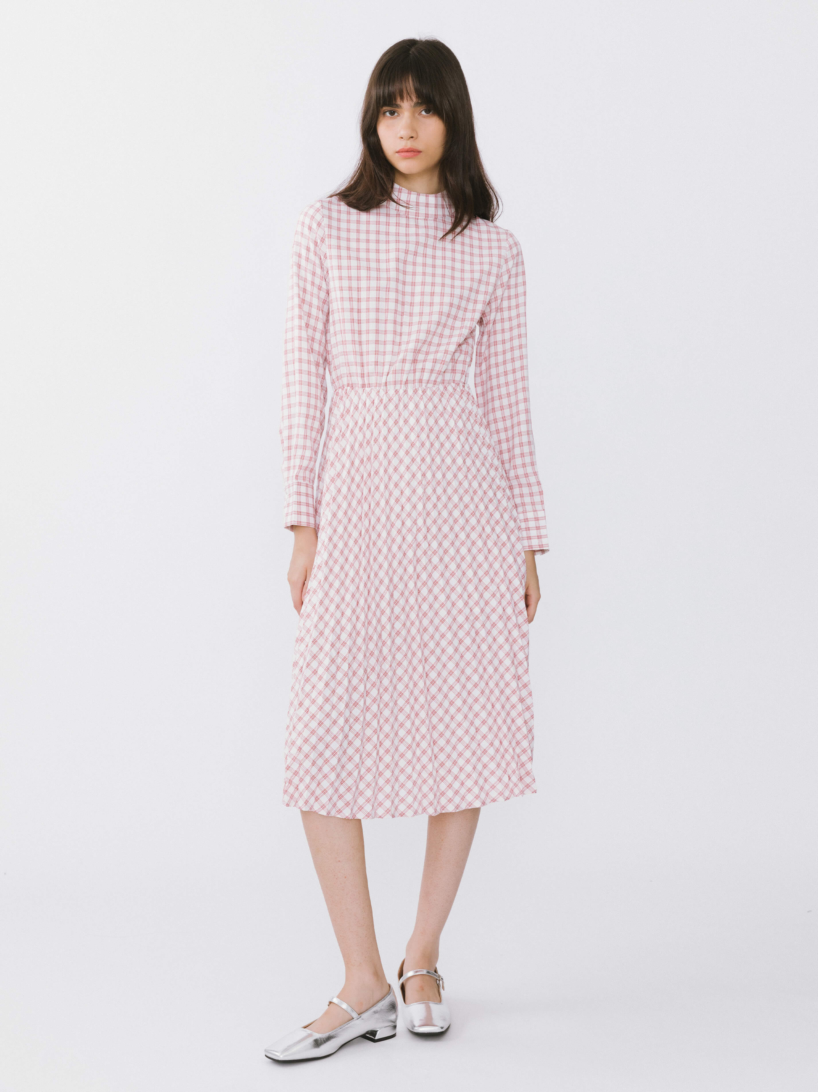 Tartan Neck Tie A-line Dress-9