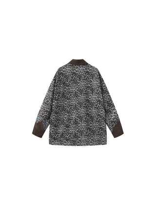 100% Cotton Leopard Print Color-Block Retro Casual Jacket