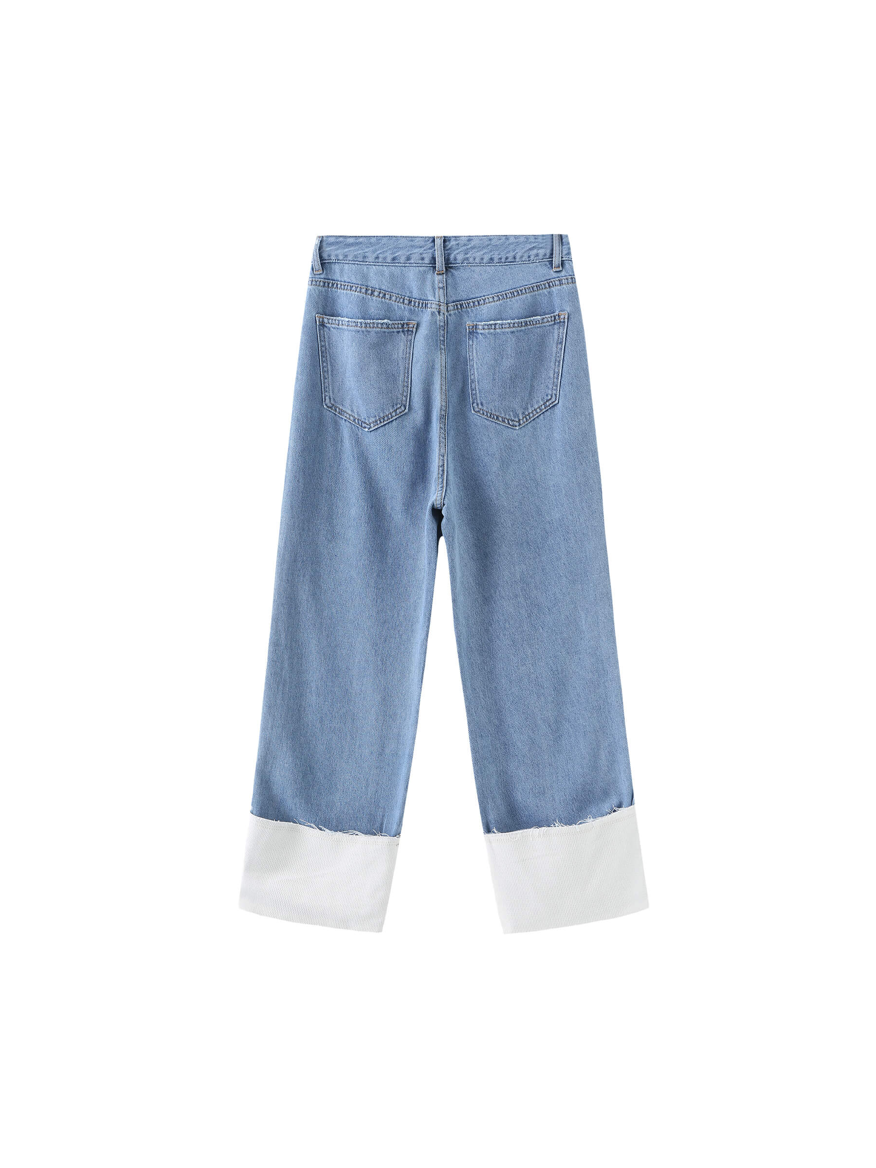 Blue and White Turn-Up Jeans-8