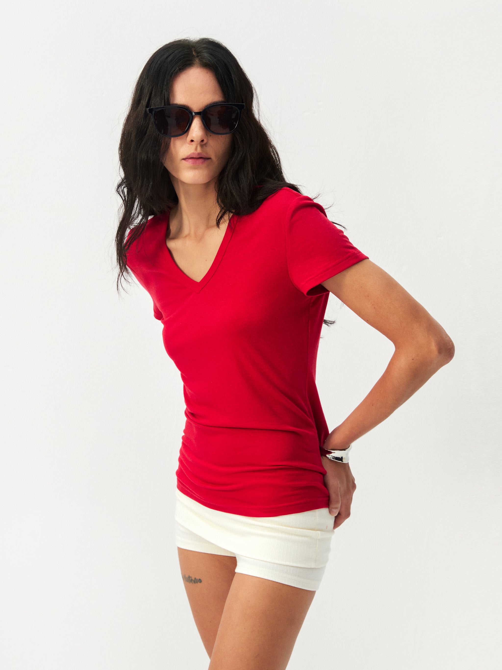 CUBIC Linen-Blend V-Neck Slim Fit Top-8