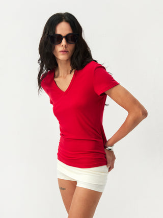 CUBIC Linen-Blend V-Neck Slim Fit Top